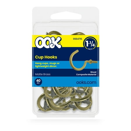 Ook Cup Hooks  1-1/4   1 lbs  Screw Hooks  Steel  Matte Brass  40 pack