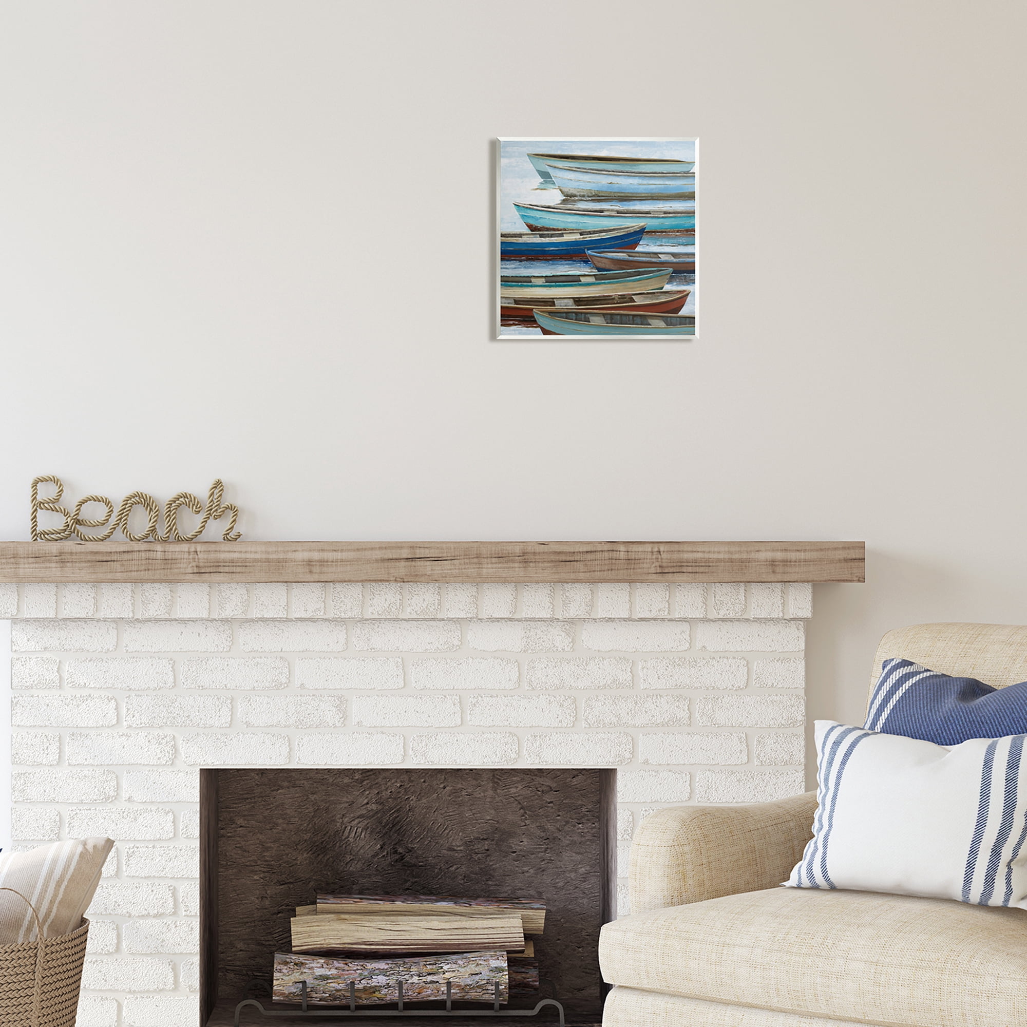 Stupell Industries Rustic Canoes on Lake Transportation Painting Unframed Art Print Wall Art, 12 x 12
