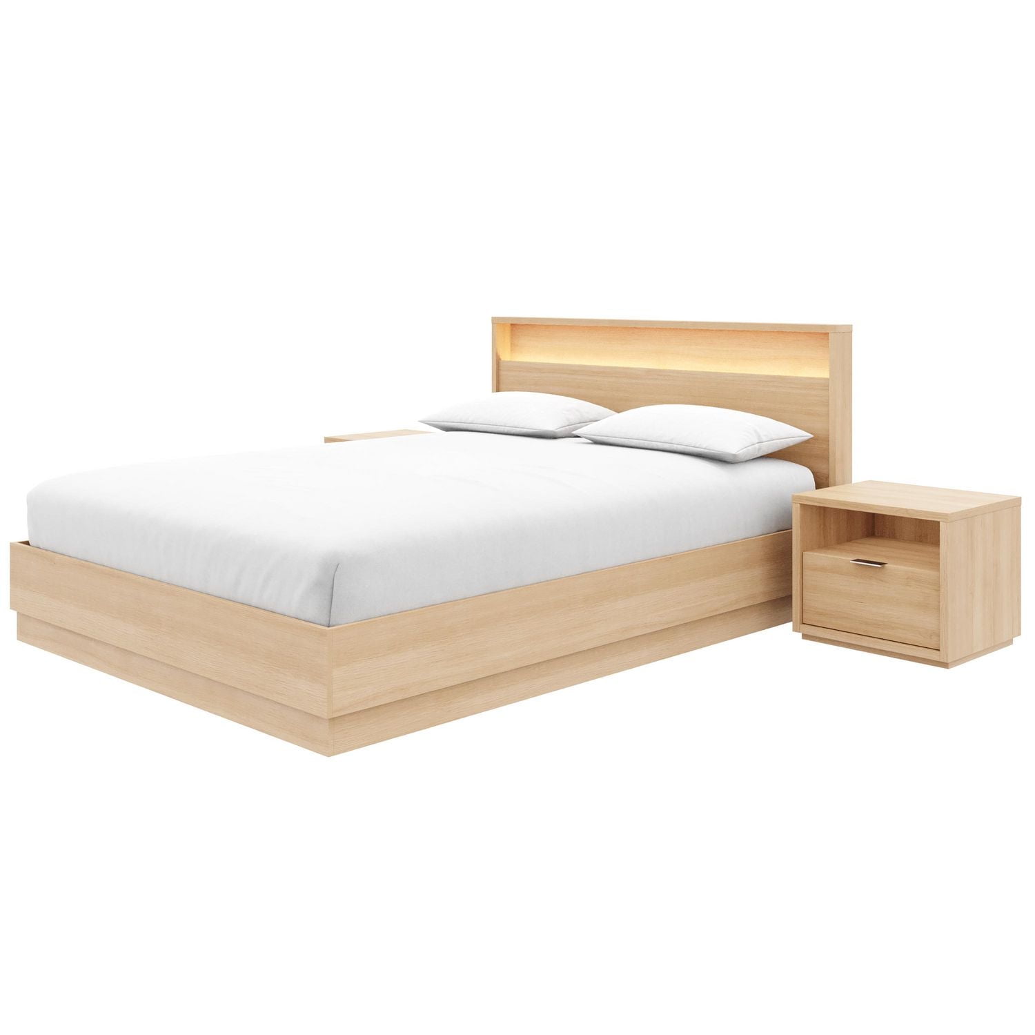 Harlow 4 Piece Queen Size Bedroom Set with Slatted Bedframe, Headboard with Integrated Light, 2 Nightstands