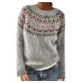 thumbnail image 1 of Fartey Chandail Fair Isle Vintage pour Femmes, Décontracté, Ample, Automne Hiver, Chaud, Tricoté, Chandail Léger à Manches Longues, Col Rond, Chandails 2025 Gris P-2TG, 1 of 5
