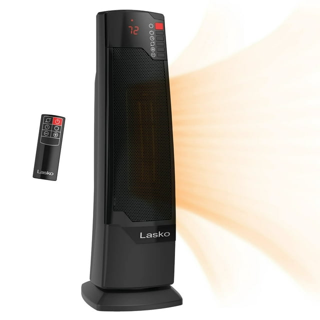 Calentador Eléctrico Oscilante de Torre de Cerámica Lasko 1500W con Control Remoto Digital 2 niveles Negro CT22835 Reacondicionado
