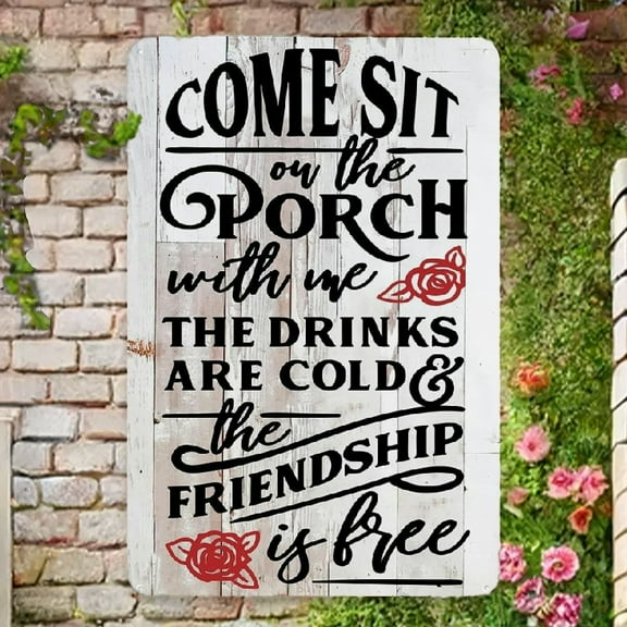 Funny Porch Quote Metal Tin Sign Wall Art Decor Porch Rules Wooden Style Come Sit on The Porch Sign for Home Decor Gifts Decorative Sign & Plaques