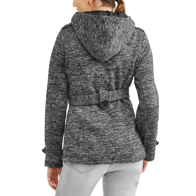 Yoki Women's Double Breasted Belted Fleece Jacket With Hood 