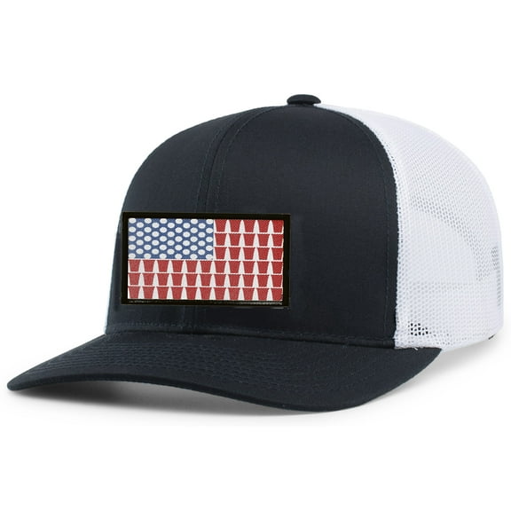 Mens Beer Pong American Flag Funny Red Party Cup Flag Patch Mesh Back Trucker Hat Baseball Cap, Navy/White
