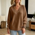 thumbnail image 5 of Dwellite Womens Knit V Neck Sweater Long Sleeve Fall Tops Lightweight Basic Pullover Tops Coffee M, 5 of 6