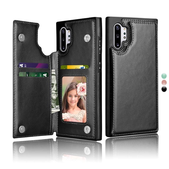 Galaxy Note 10 + 5G Wallet Card Holder Case, Galaxy Note 10 + 5G Leather Case, Njjex Leather Flip Wallet Card Holder Case Cover for Samsung Galaxy Note 10 + 5G 6.8", Black