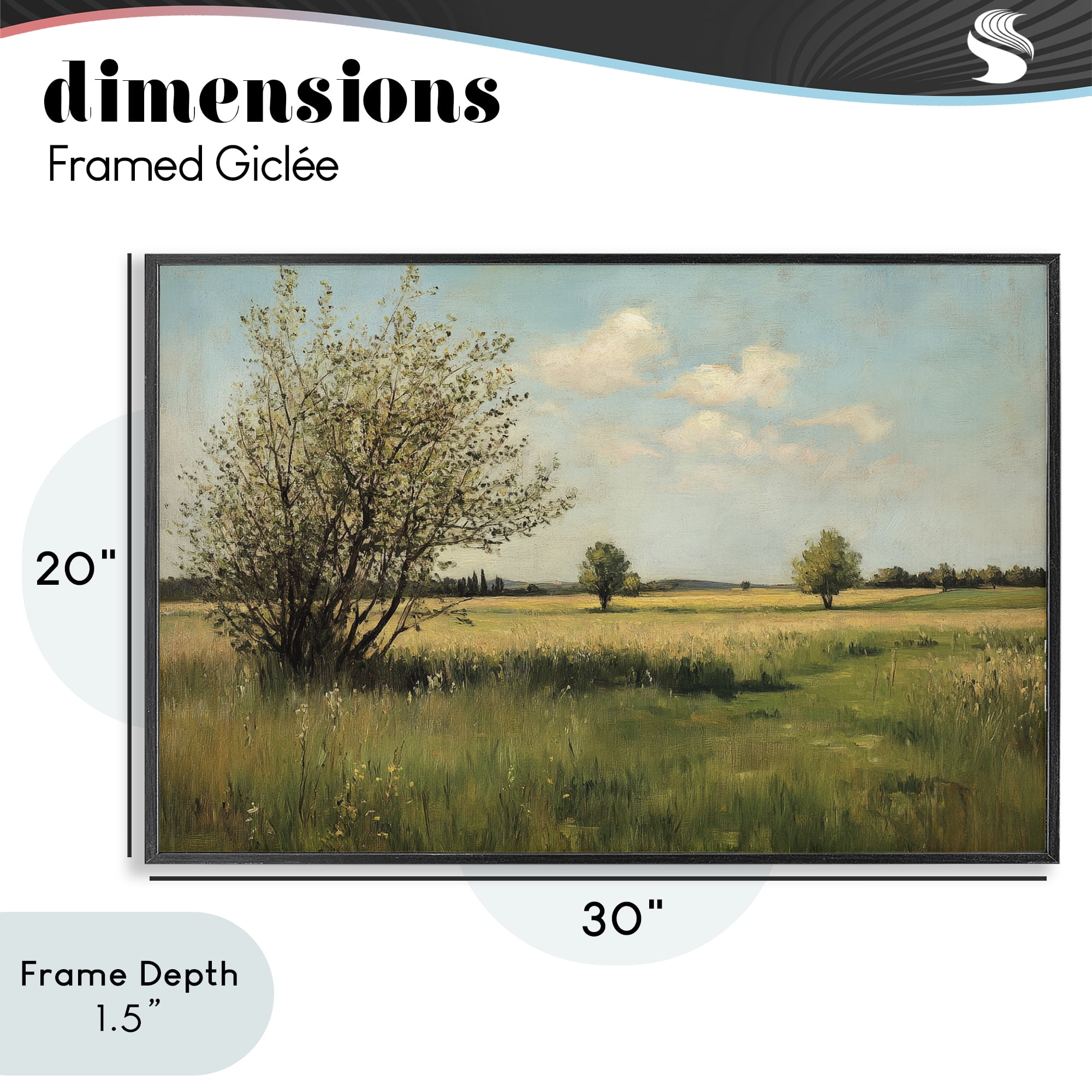 Stupell Industries Peaceful Meadow Under Serene Sky Black Framed Giclee Art, design by Petal Prints Design