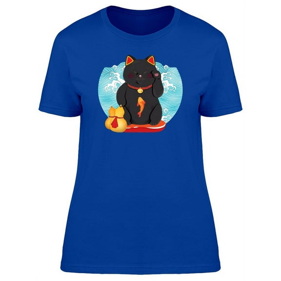 Cute Black Maneki Neko Cartoon Tee Women's -Image by Shutterstock