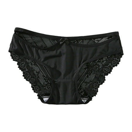 BYHONG Women s Low Waist Lace Briefs Solid Color Crotch Underwear Panties Panties for Women Black M
