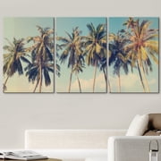 wall26 Canvas Print Wall Art Set Row of California Palm Trees & Blue Sky Nature Wilderness Photography Realism Chic Scenic Relax/Calm Multicolor for Living Room, Bedroom, Office - 24x36&quo