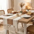 thumbnail image 3 of Boho Table Runner, Farmhouse Macrame Bicolor Table Runner For Summer Home Decor, Rustic Woven Cotton Crochet Lace With Tassels For Living Room Bridal Shower, 72" X 12", 3 of 8