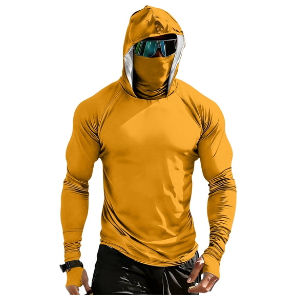 Dresfit Sun Shirt for Men Muscle Hooded Fishing Shirts 2026 Summer Long Sleeve Outdoor Pullover Upf 50  Cooling Hiking Hoodies with Face Mask Orange S