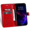 thumbnail image 3 of for iPhone 11 Wallet Case, Kickstand Case with Credit Card Holder, Embossed Butterfly Pattern with Strap Premium PU Leather Magnetic Closure Shockproof Protective Flip Cover 6.1", Red, 3 of 6