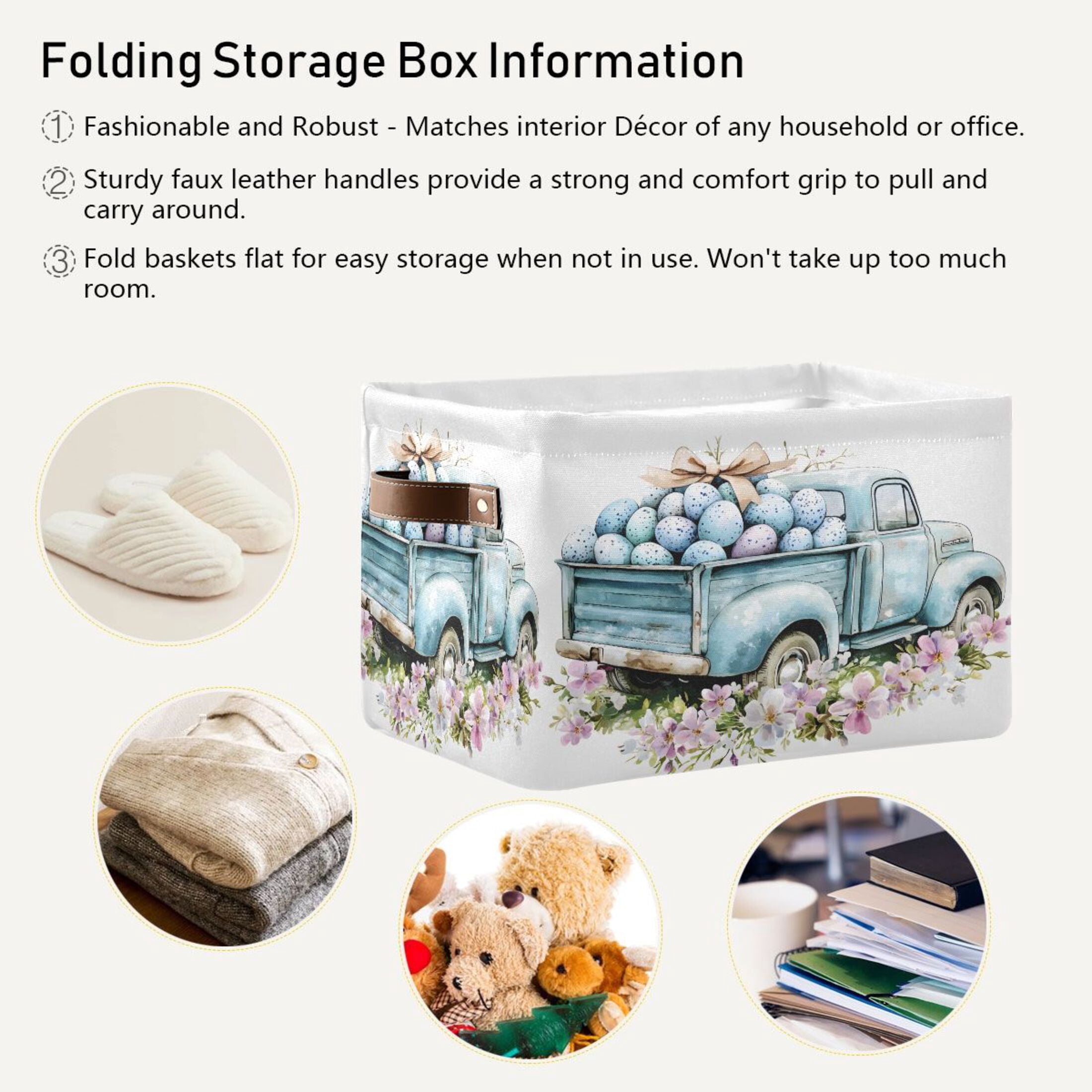 Ryvnso Easter Truck Egg Storage Basket Large Bin Foldable Boxes Toys Organizer 14.2x10.2x8.3in 2 PCs
