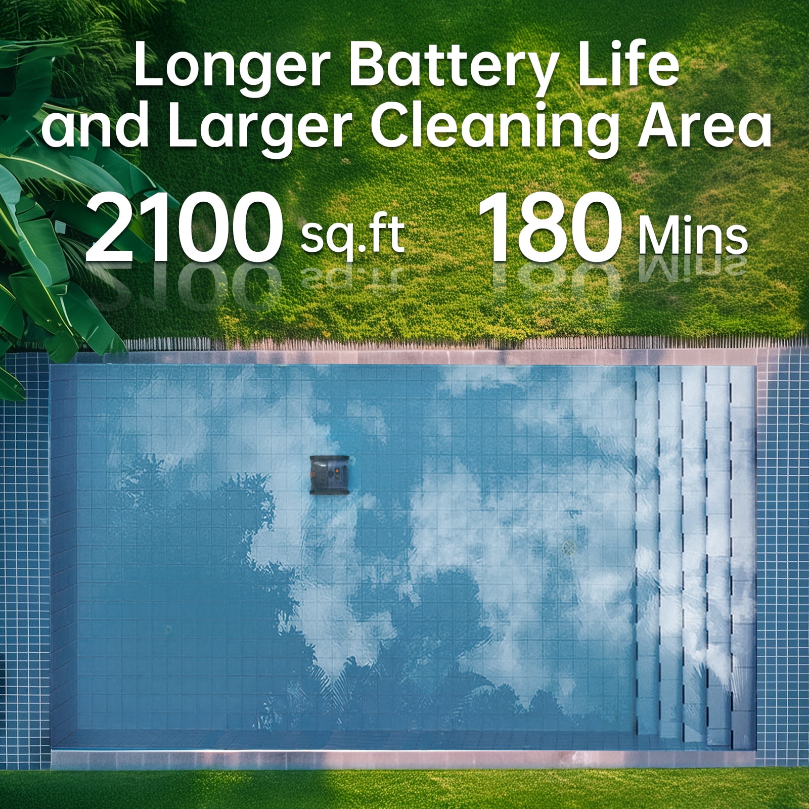 Cordless Robotic Pool Cleaner : Wall Floor Waterline Cleaning 180W Powerful Suction Last 150 Mins up to 2,050 Sq.ft for Inground Pool