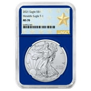 THE UNITED STATES MINT 2021 $1 Type 1 American Silver Eagle NGC MS70 West Point Star Label Blue Core