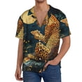 thumbnail image 1 of Fotbe Leopard Reading Tarot Cards Camisa Estampada de Manga Corta para Hombre, Casual de Verano, Estilo Playero, Sin Arrugas-Large, 1 of 5