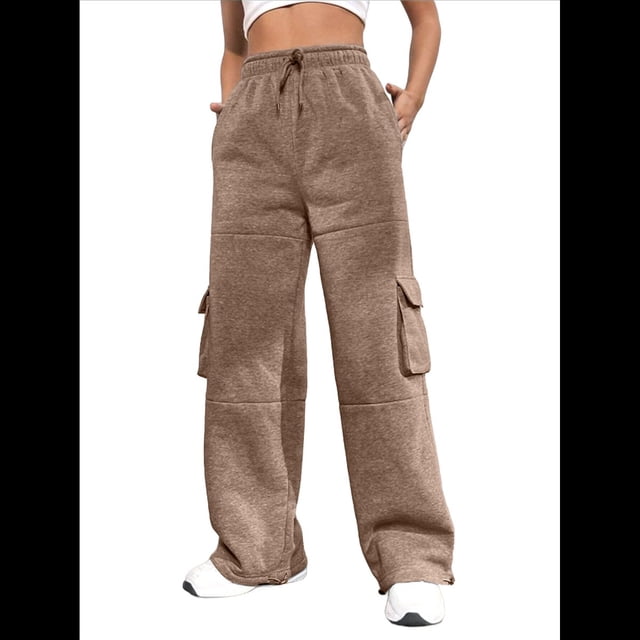 Pantalones Deportivos Cargo para Mujer, Holgados, de Forro , de Pierna , Elásticos, de Cintura Alta, Informales, para Senderismo, para Otoño. Caqui M