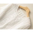 thumbnail image 2 of Women Floral Embroidered Tencel Blouse, Loose Crew Neck 3/4 Sleeve Breathable Summer Shirt, 2 of 4