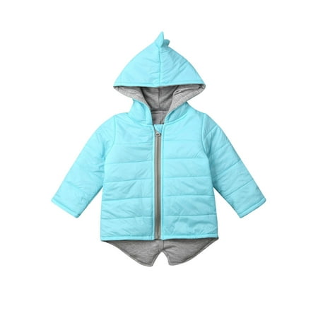 

Toddler Kids Baby Boy Girl Winter Coat Dinosaur Printed Long Sleeve Hooded Outerwear Waistcoat Jacket with Zipper