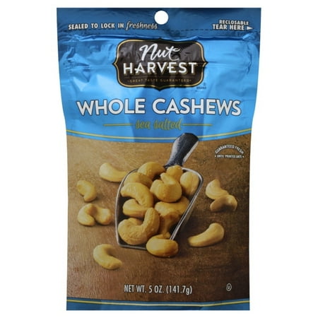Nut Harvest Sea Salted Whole Cashews 5 Ounce Plastic Bag