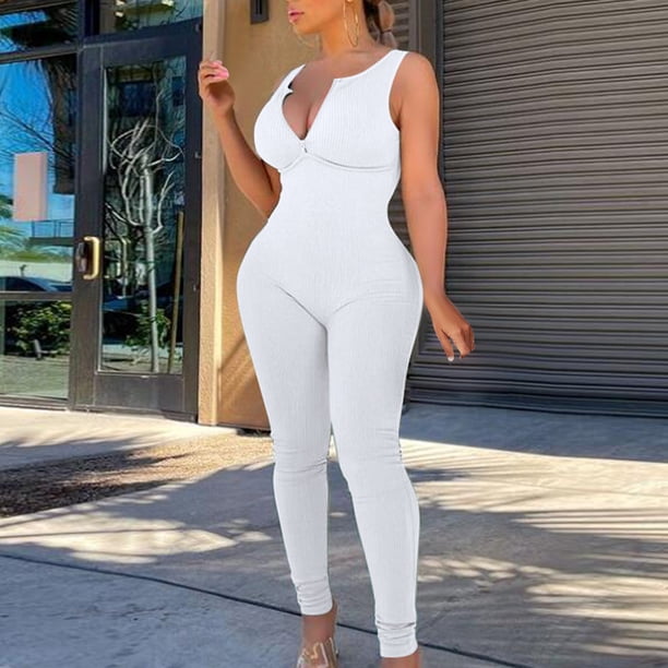 ICHUANYI Liquidación Mujeres Verano Moda Sin espalda Sin mangas Casual Sexy Sólido Cremallera Mono ICHUANYI WER202308232109