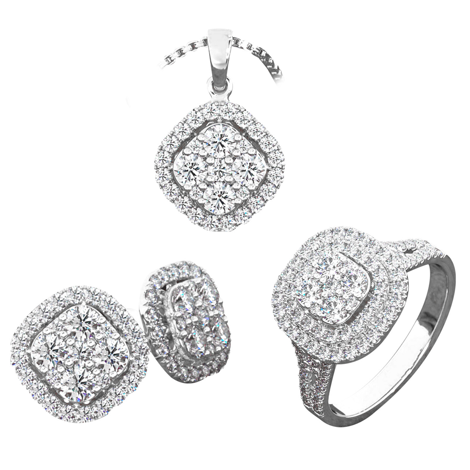 Fridja Ladies Diamond Ring Necklace Earrings Three-piece Set