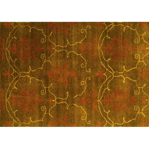 Ahgly Company Indoor Rectangle Abstract Yellow Contemporary Area Rugs, 7' x 10'