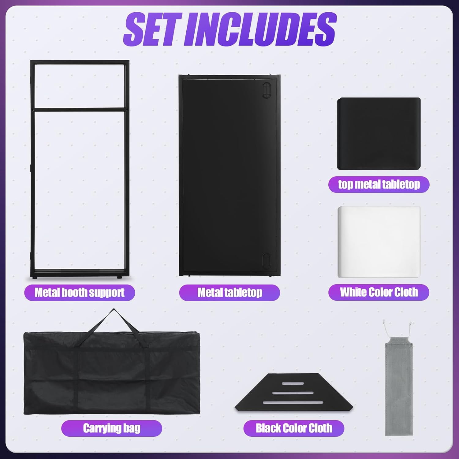 Portable DJ Facade Table Station, 44"x41"x21" DJ Event Booth Facade with Black & White Scrim, Metal Foldable Frame DJ Stand with Carrying Bag