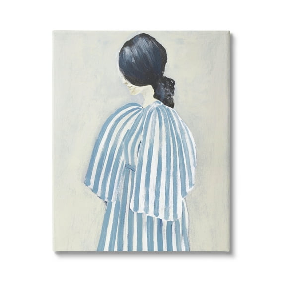 Stupell Industries Girl in Blue Striped Dress Beauty & Fashion Painting Gallery Wrapped Canvas Print Wall Art, 16 x 20