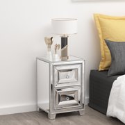 CoSoTower Mirrored Nightstand, Silver Side Table, Antique Painted End Table For Bedroom Living Room