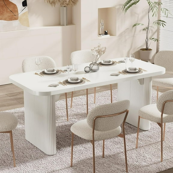 Dining Table for 4-6, 62" Rectangular Wood Kitchen Table with Double Pedestal, Chair Not Included