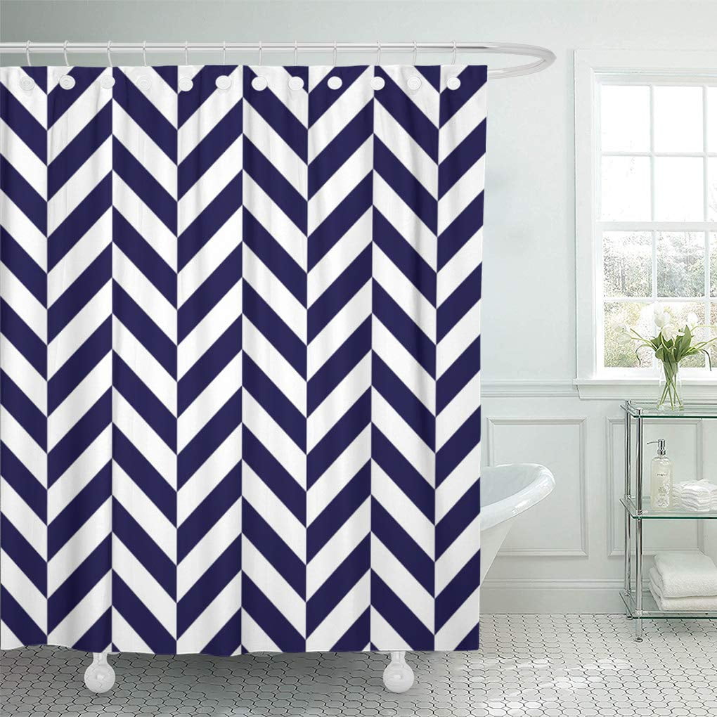SUTTOM Pattern Dark Blue Herringbone Chevron Zigzag Modern Shower