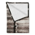 thumbnail image 2 of Rustic Soft Flannel Fleece Throw Blanket, Aged Cracked Striped Oak Boarded Plank Wall Background and Dated Brick Floor Picture, Cozy Plush for Indoor and Outdoor Use, 50" x 70", Brown, by Ambesonne, 2 of 5