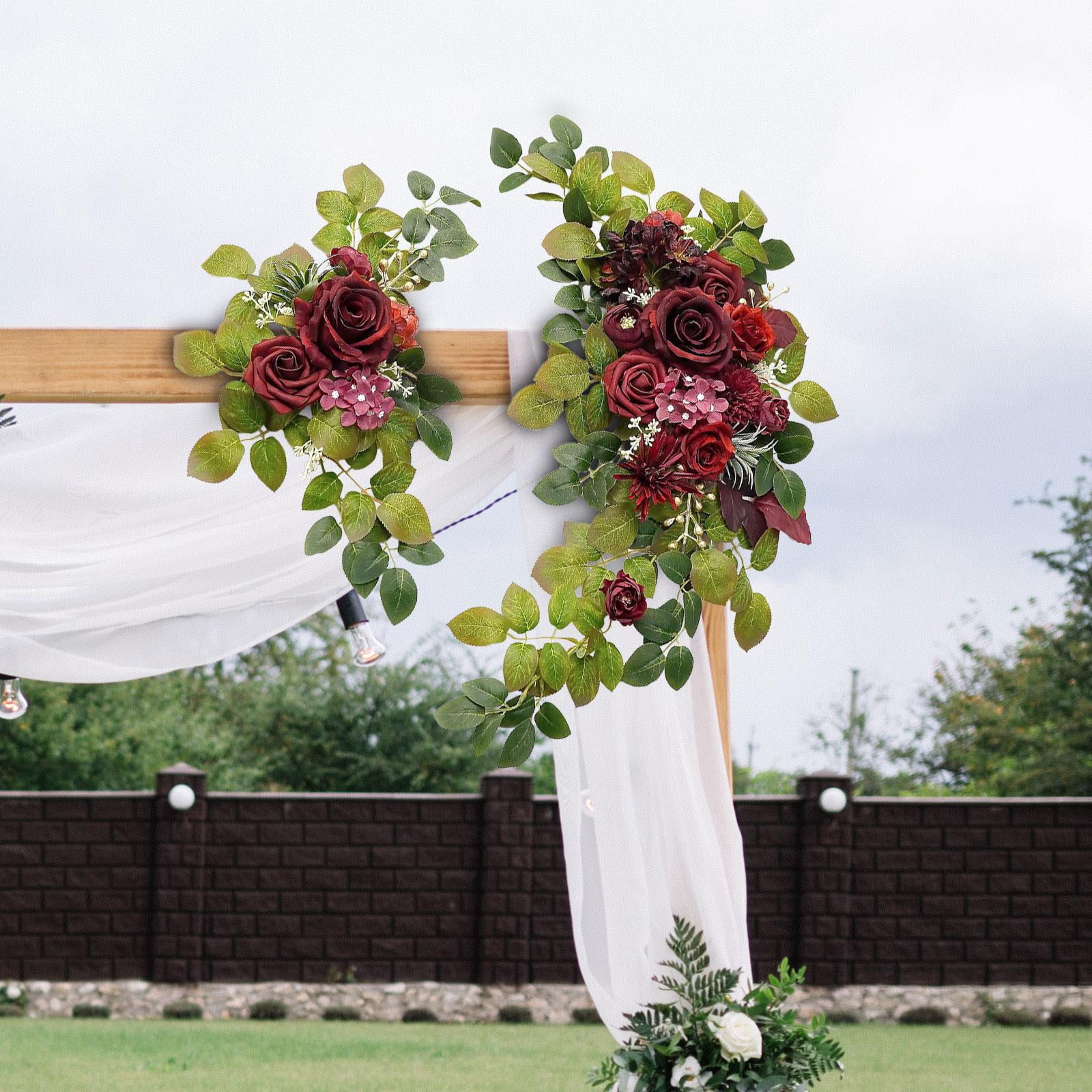 perfeclan 2Pcs Wedding Arch Flowers Artificial Flower Rustic Centerpiece Wedding Decor Flower Arrangement for Wedding Ceremony Backdrop Red