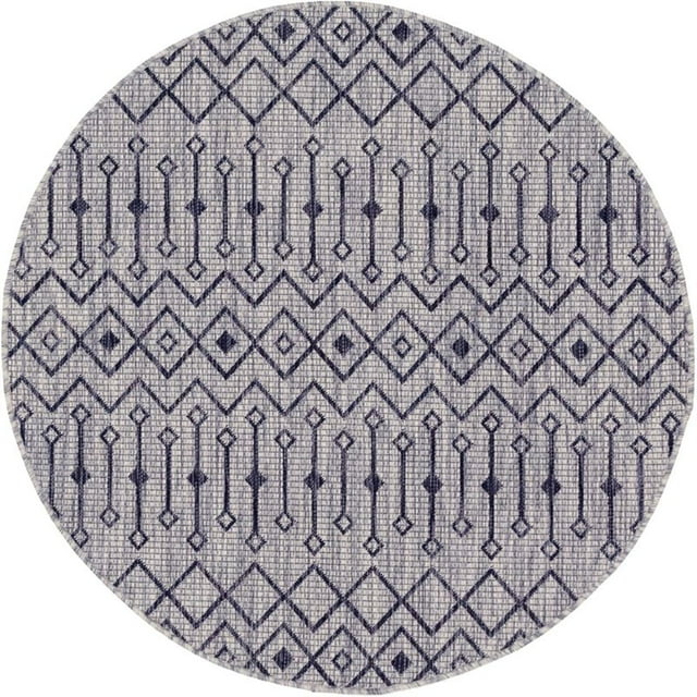 Unique Loom Outdoor Trellis Geometric Rug 5' 3 x 5' 3 Round Light Gray/Blue