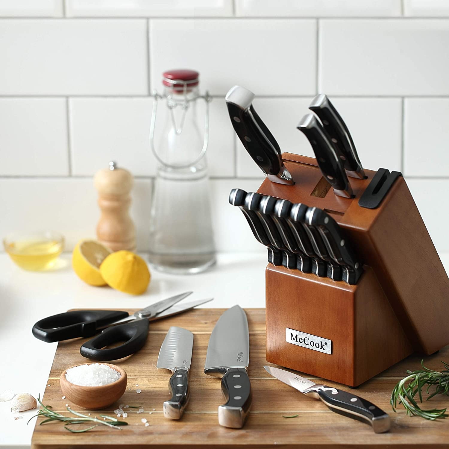 McCook® Kitchen Knife Sets,German Stainless Steel Knives Block Set with  Built-in Sharpener