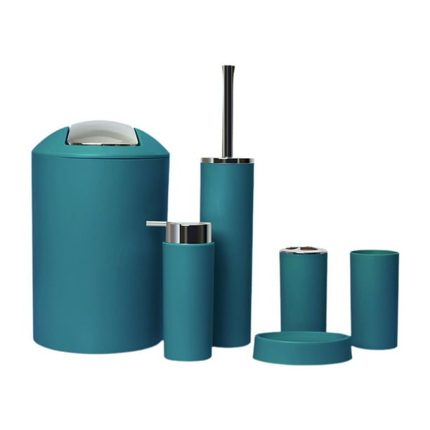 Juego de accesorios de baño de 6 piezas con diseño moderno: jabonera, escobilla de inodoro y jabón. Verde oscuro