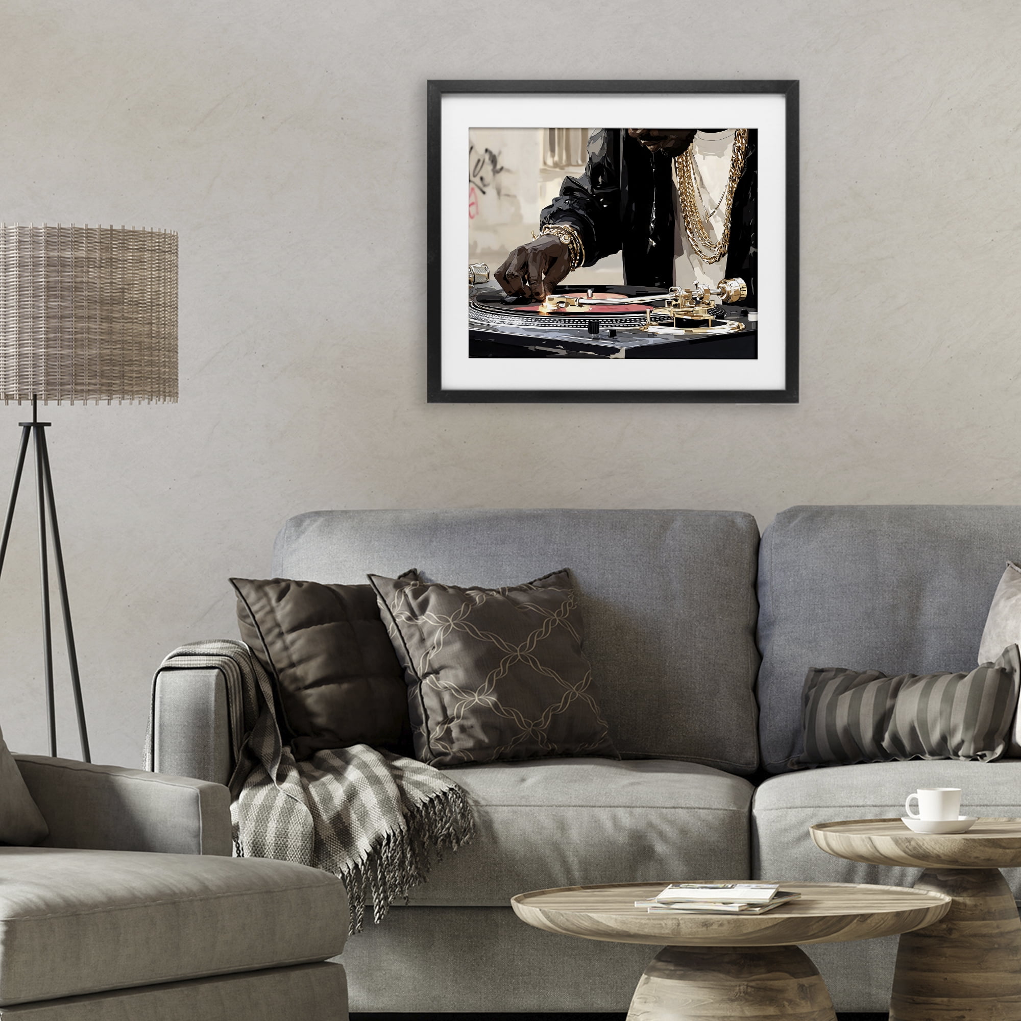 Stupell Industries Golden Touch on DJ's Turntable Black Framed Print Under Glass, design by Franklyn Gregory