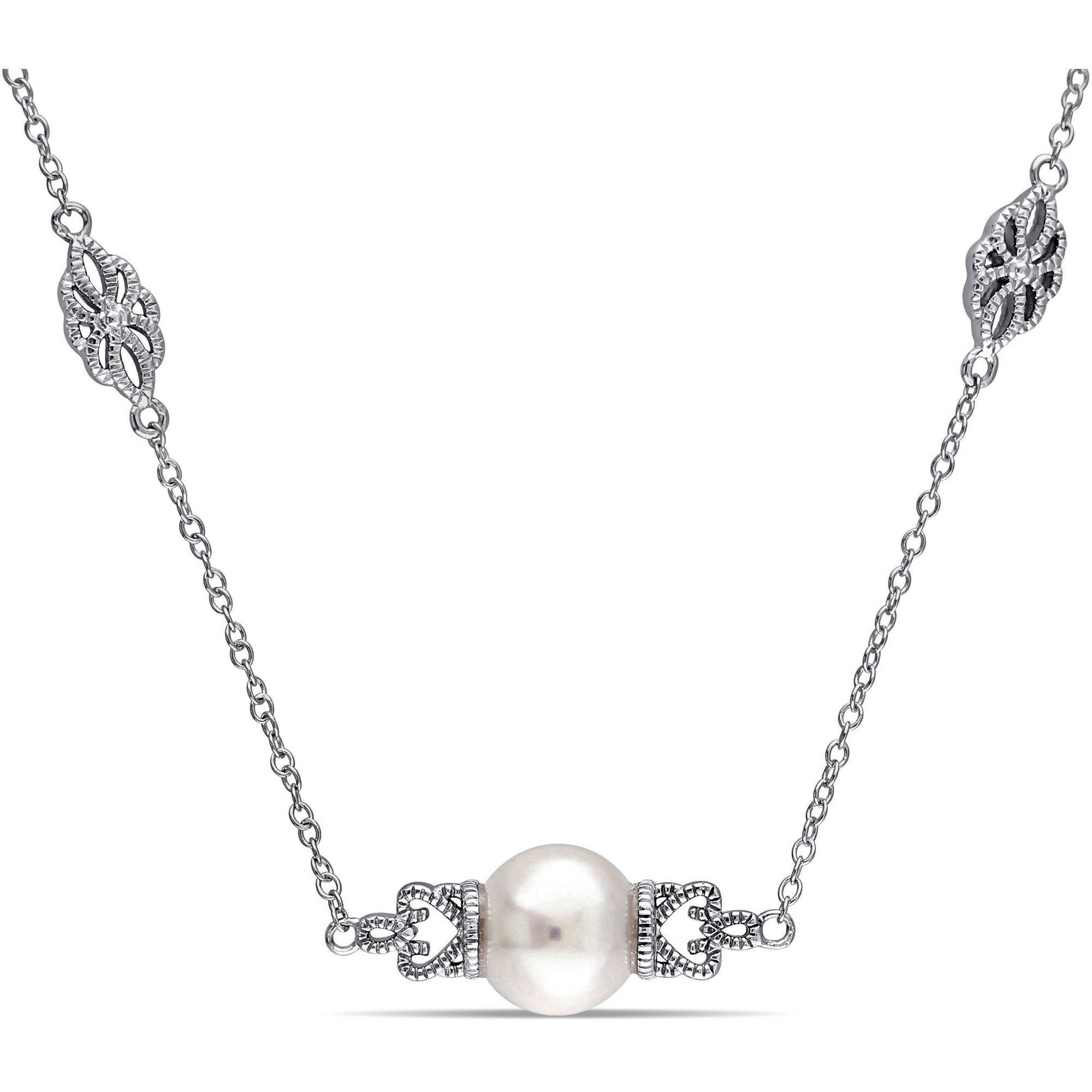 Miabella 9-9.5mm White Cultured Freshwater Pearl Sterling Silver Bar Necklace, 18" by Miabella