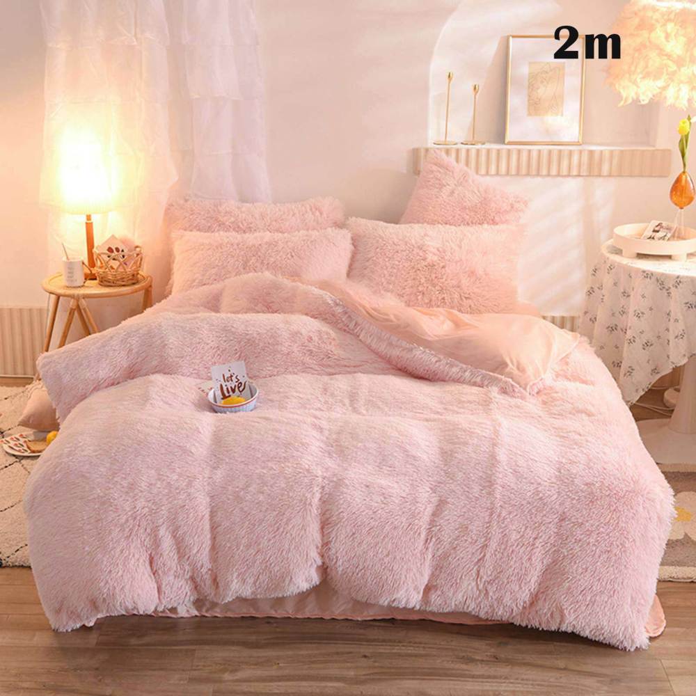 4Pcs/Set Colorful Fluffy Bedding Set Long Plush Quilt Cover Bed Sheet