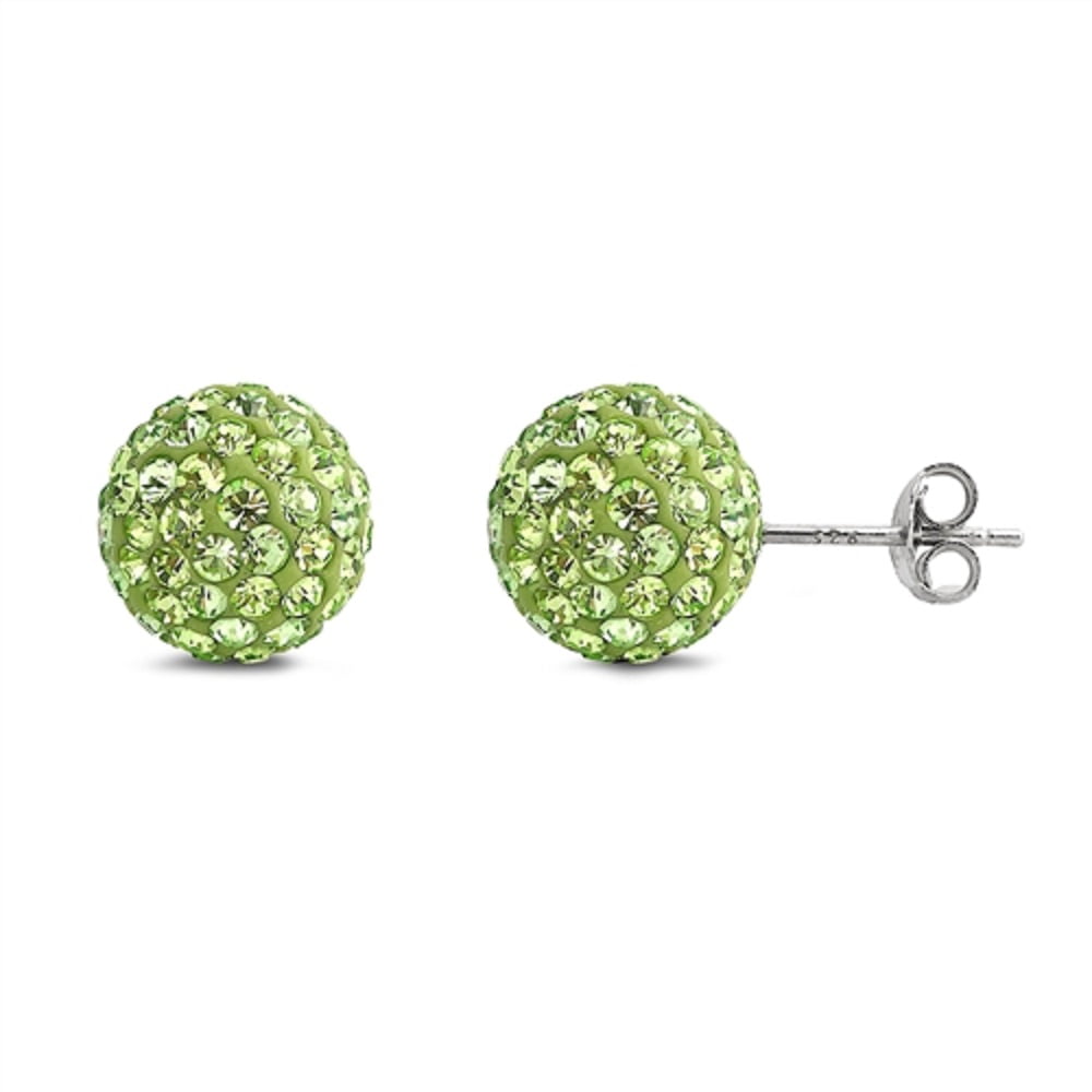 Synthetic Peridot CZ Round Ball Stud Earring Sterling Silver