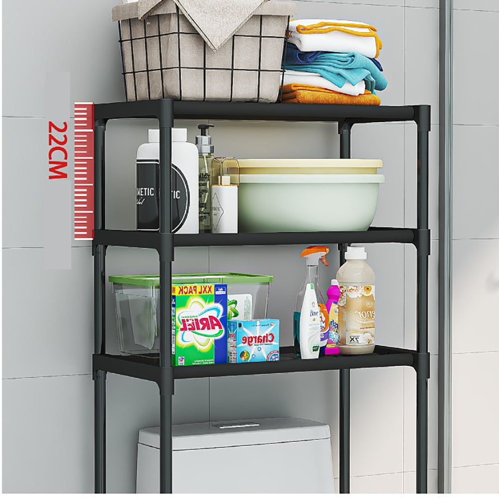 3-Tier Over-The-Toilet Storage Rack - Freestanding Metal Bathroom Shelves w/No-Drill Anti-Tip Kit, Space-Saving Organizer for Bathroom, Laundry, Balcony
