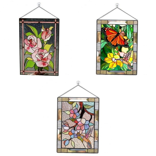 Set Of 3 8x6 Inches Stained Glass Window Panel Decorative Window