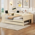 thumbnail image 3 of Harper & Bright Designs Full Size Platform Bed with Storage Shelves and Desk, Upholstered Sofa Daybed with Trundle and Charging Station, Beige, 3 of 15
