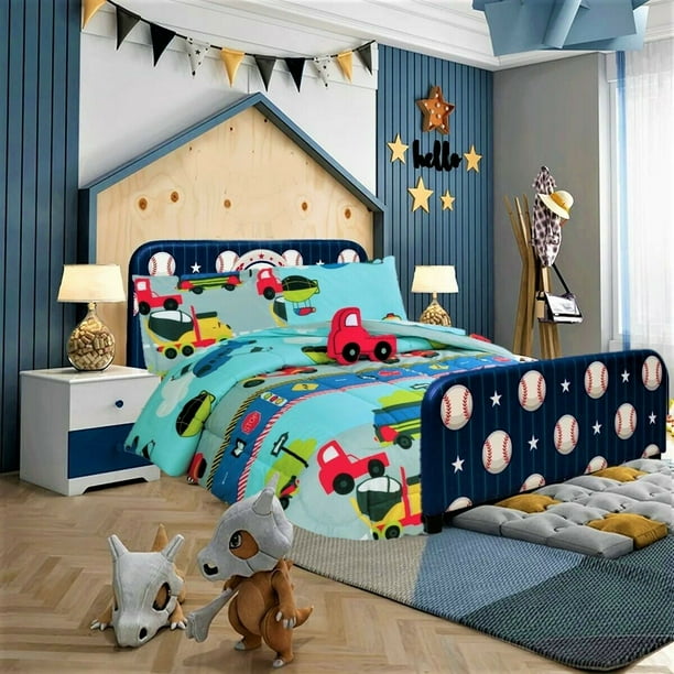 3PC Twin City Truck Bed Comforter Set With Fitted Sheet boys