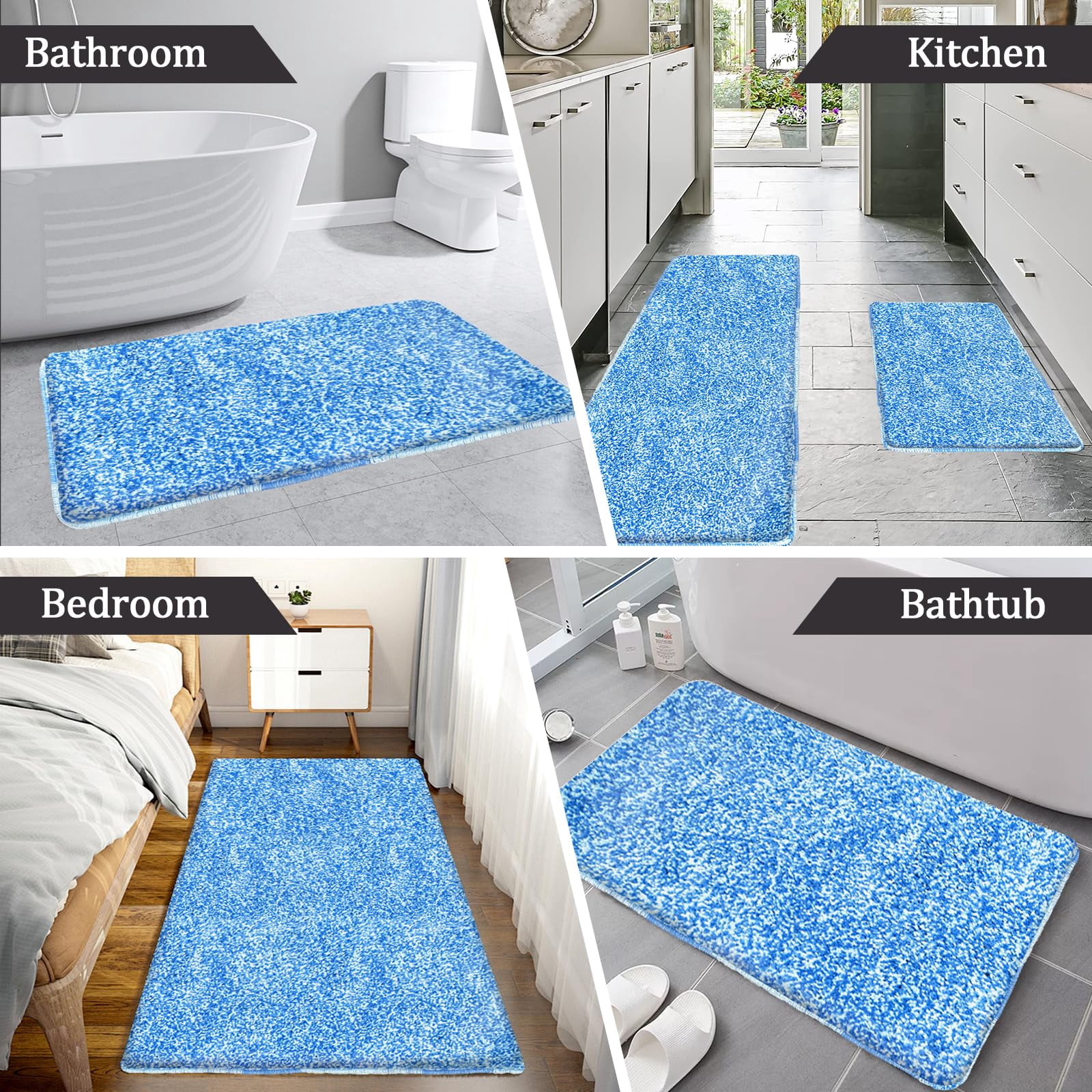 Blue Bathroom Rugs 59.1"x23.6"  Extra Soft Absorbent Thick Shaggy Bath Non Slip Quick Dry Mat Machine Washable For Microfiber Shower Bathtubs