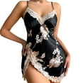 thumbnail image 2 of Xysaqa Womens Lingerie Women Floral Satin Chemises Nightgown Soft Sleepwear Summer Sexy Side Split Silk Lace V Neck Nightwear Mini Full Slip Sleep Dress S-XL Clearance, 2 of 8
