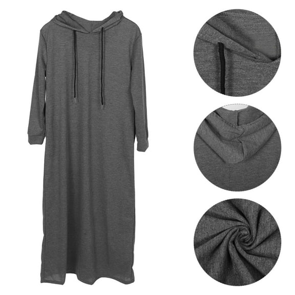 GAXIRE extra long sweatshirt Cotton Light Grey 1Pack with wind protection for lounging