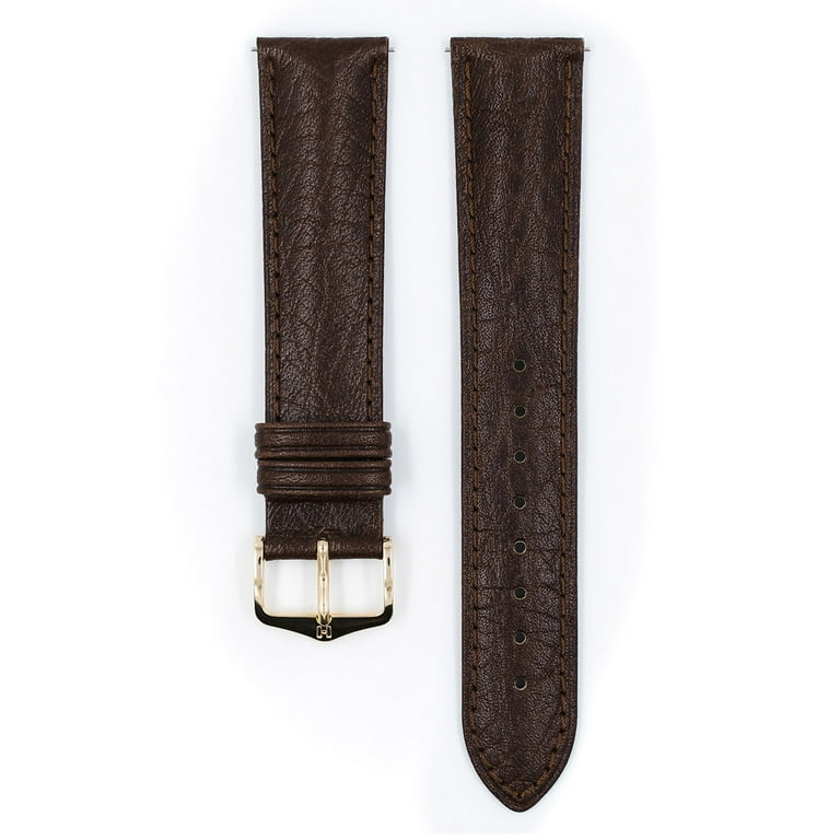 Hirsch Camelgrain Pro Skin Leather Watch Strap Dark Brown M 14mm Gold Buckle Walmart